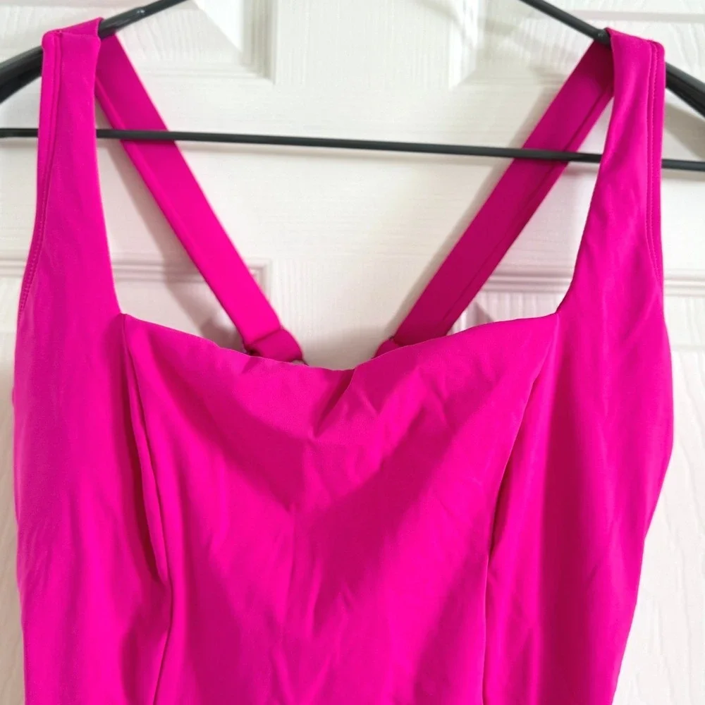 TA3 Hi Cut Squarey‎ One Piece Swimsuit Pink Sculpting Lace Up Back 2X Short 3.0